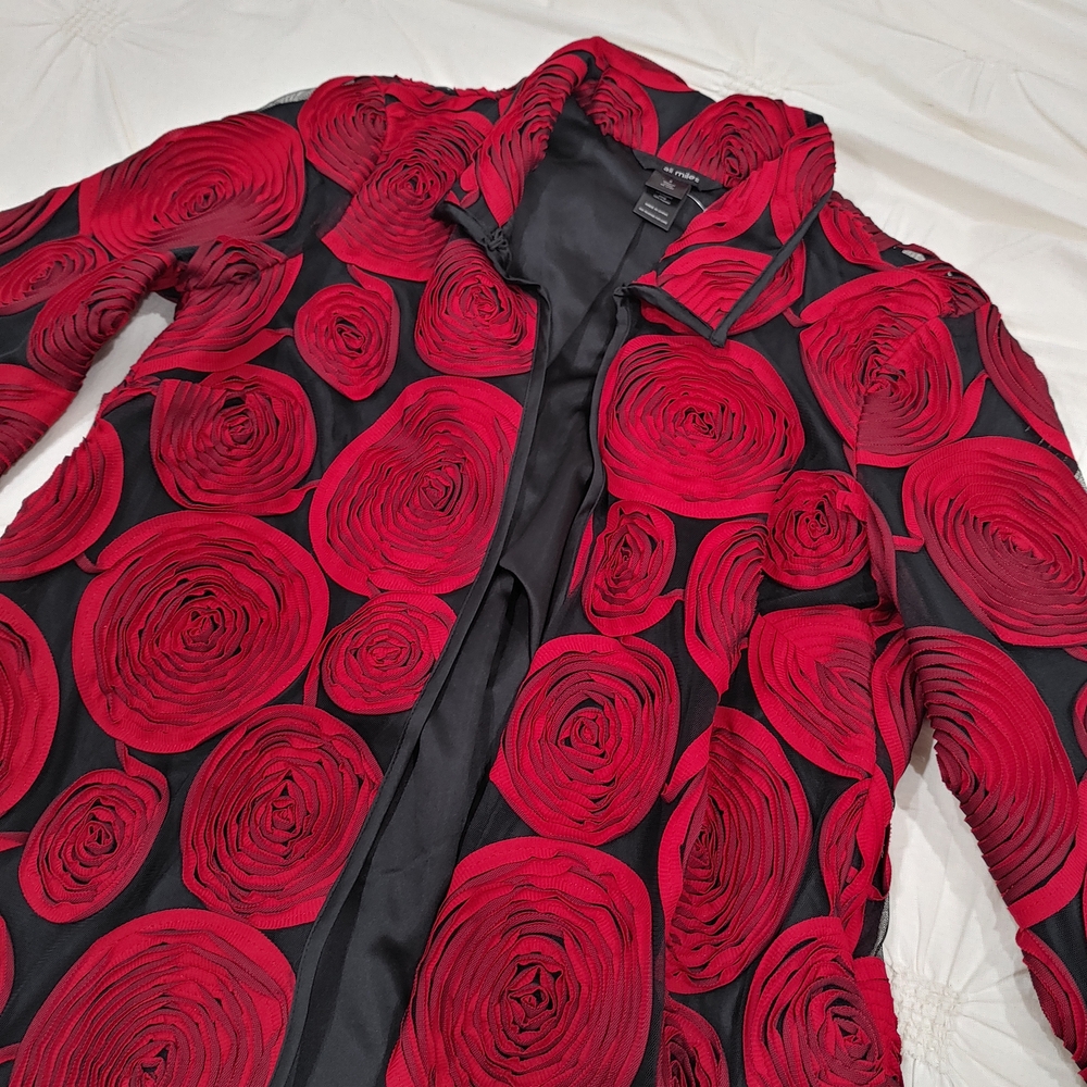 Ali Miles Red and Black Ribbon Embellished Dress Jacket. Size S